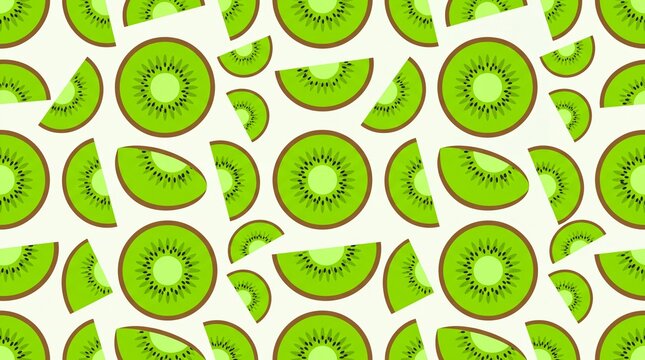 Seamless vector pattern of fresh green kiwi fruit slices and halves