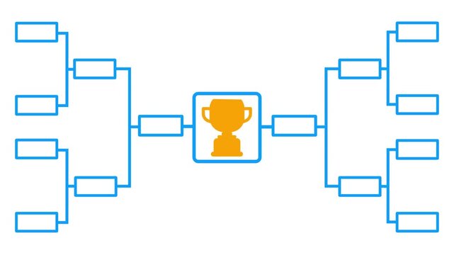 Animation glowing team Tournament bracket templates isolated on black background. Championship bracket schedule for soccer, football, basketball, baseball or tennis