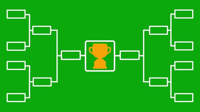 32 team tournament bracket championship template with white line animation isolated on black background. Championship bracket schedule for football, basketball, baseball or tennis.