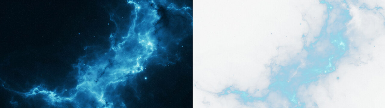 Abstract cosmic nebula background with glowing blue stardust and light particles in deep space, high resolution celestial galaxy wallpaper isolated on transparent background