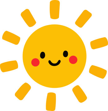 Cute happy smiling yellow sun cartoon character clip art vector illustration isolated on transparent background.