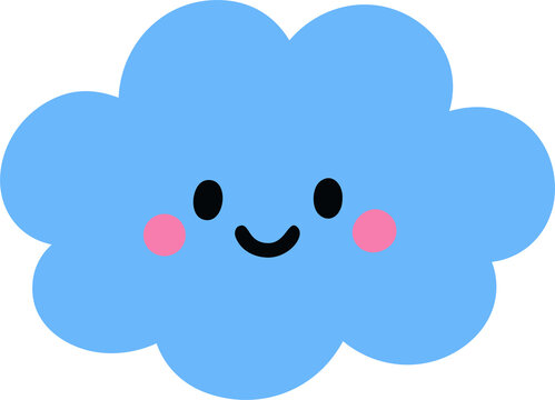 Cute happy smiling blue cloud cartoon character clip art vector illustration isolated on transparent background.