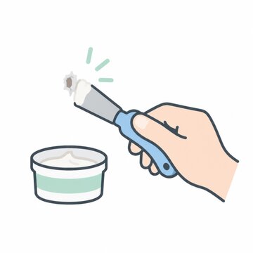 パテとヘラで壁の穴を補修する手元のイラスト 退去前の原状回復とDIY補修をあらわす線画