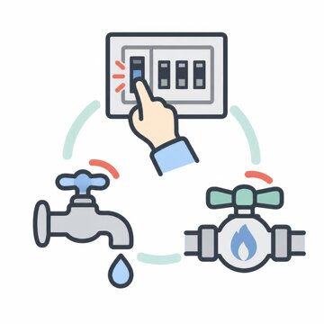 ブレーカーと水道とガスの停止をあらわすイラスト 引っ越しの退去手続きチェックに使える線画