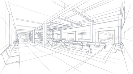 Fototapeta premium Architectural Sketch of a Modern Waiting Area.
