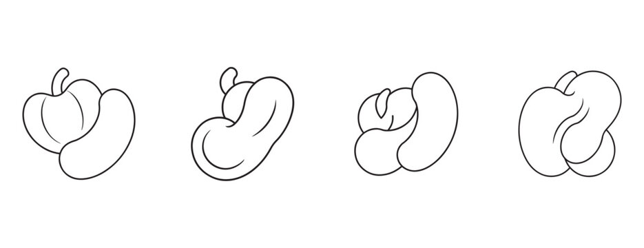  kidney beans and apples together in various positions and overlapping each other  simple black and white line art