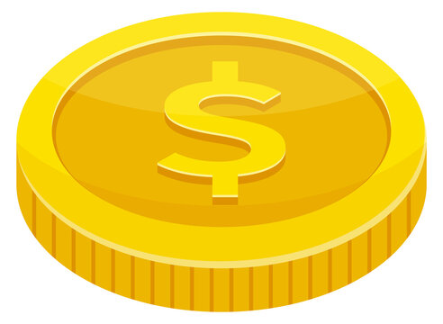 Golden dollar coin cartoon icon. Money symbol