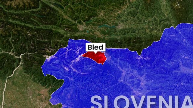 Animated map showing the location of Bled within Slovenia footage