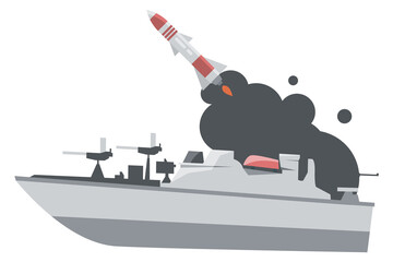 Obraz premium Warship launch rocket. Navy force weapon icon