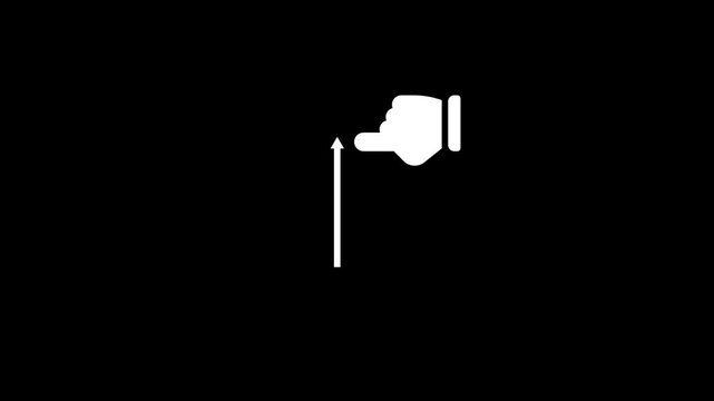 The finger of the hand indicates the direction of movement or action upward. Animated icon for visualizing actions, video instructions.