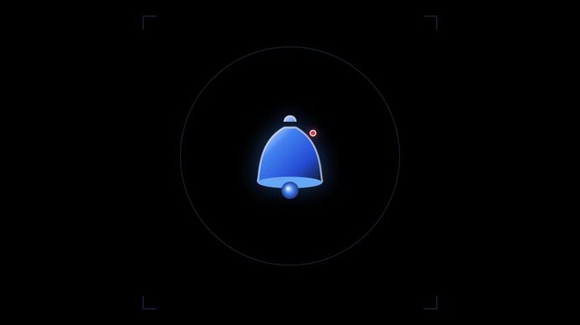 Animated blue notification bell icon with a red badge and system alert text on a dark background