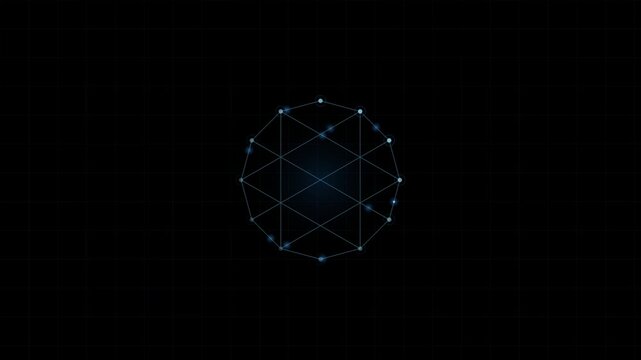 Abstract network nodes connecting into a sphere and transitioning to an enterprise digital transformation data dashboard