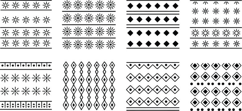 Tribal dividers, borders and delimiters, vignettes and separators with vector geometric patterns, Mayan and Aztec ethnic ornaments with triangles and rhombus, African and Mexican tribe motifs.