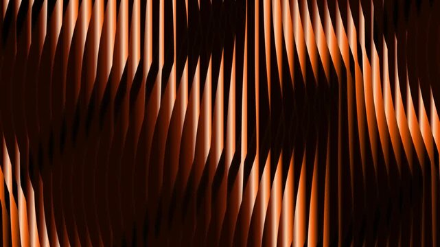 Abstract flowing 3D vertical wavy lines with copper orange lighting on a dark background