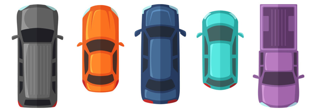 Parking cars top view. Road transport from above