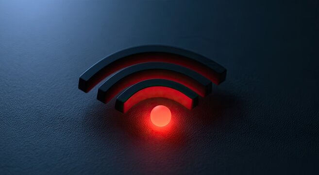 3D rendered signal waves, glowing red, on dark textured background
