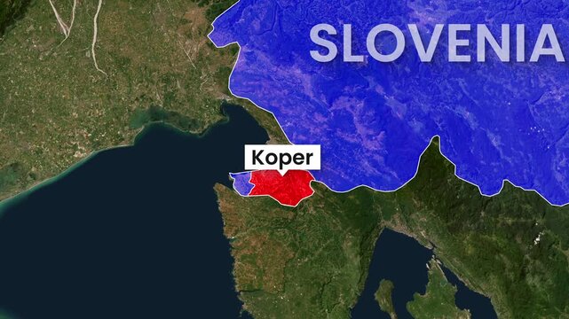 Slovenia political map animation highlighting Koper region motion