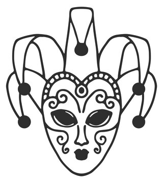 Theatrical mask logo. Vintage culture line icon