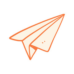 Minimal hand drawn paper airplane with a clean geometric silhouette and playful orange outline. Perfect for travel concepts, communication graphics, education, adventure themes, stationery, children’s © Afghani