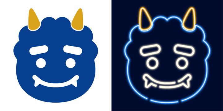 2本の角がある青鬼の顔 カラーと発光線の節分アイコン