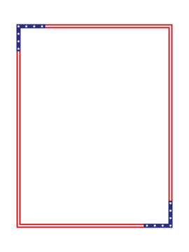 american flag border frame template. usa patriotic rectangle background, red white blue stripes stars design, 4th of july blank copy space. national theme. vector illustration