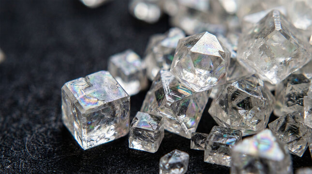 Raw Uncut Transparent Cube Diamond Crystals Heap Macro Close Up