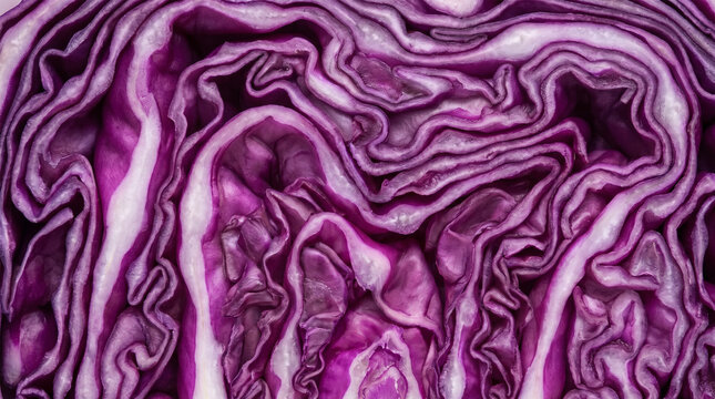 Macro Cross Section Pattern of Fresh Red Cabbage Layers and Veins