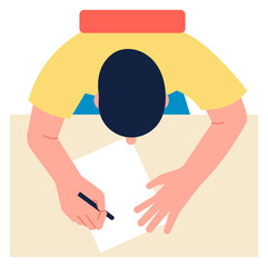 Fototapeta premium Man writing paper document. Person top view