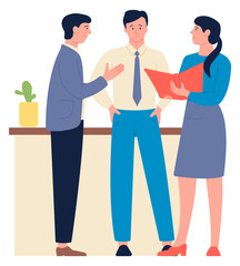 Fototapeta premium Work discussion. Colleagues talking together. Office problem solving