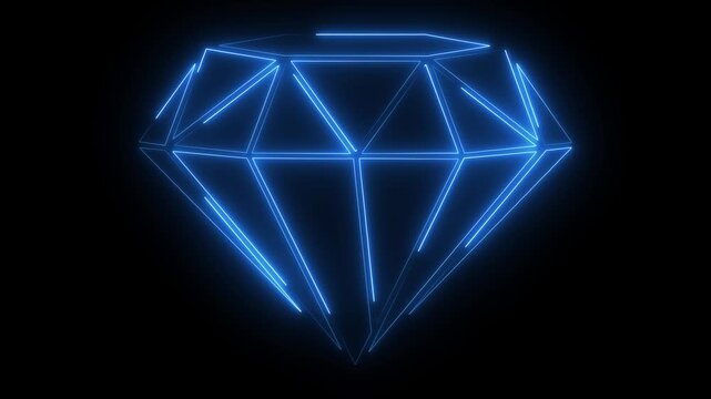 Blue Neon Diamond Icon Loop Animation.Motion graphics of concept