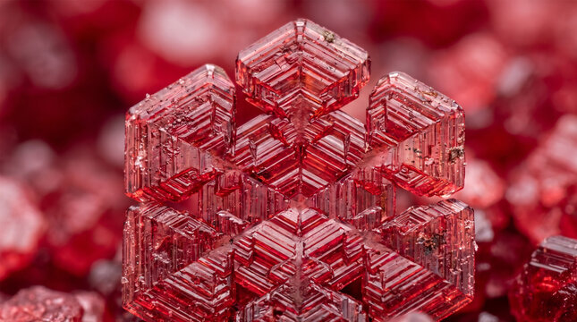 Microscopic Red Potassium Dichromate Crystal Snowflake Structure Macro