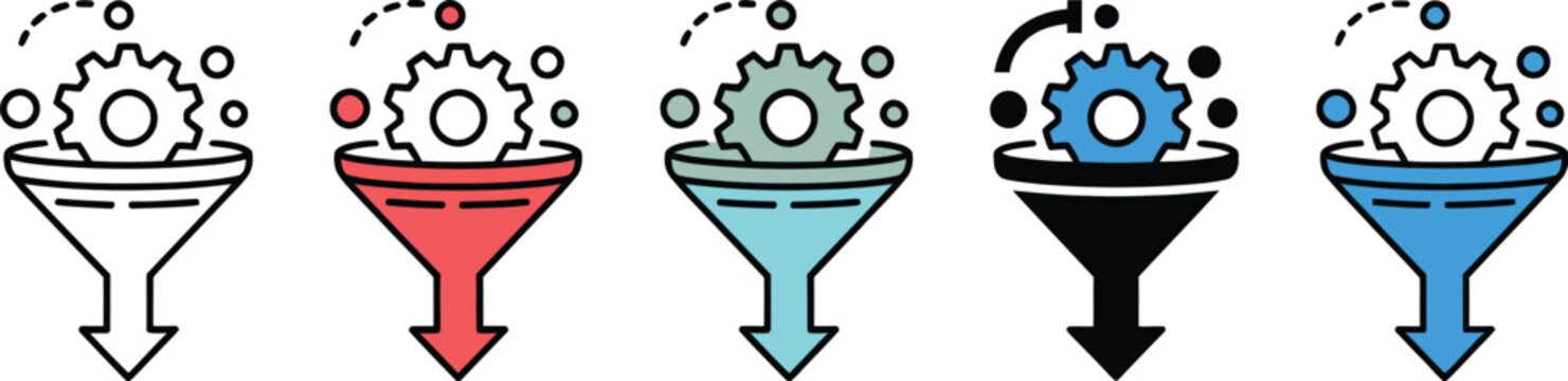 Workflow bottleneck icon design featuring multiple business process styles, productivity management symbols, operational efficiency, task flow, and workplace optimization concepts.