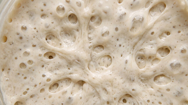 Active Fermentation Yeast Air Bubbles in Sourdough Starter Dough Macro