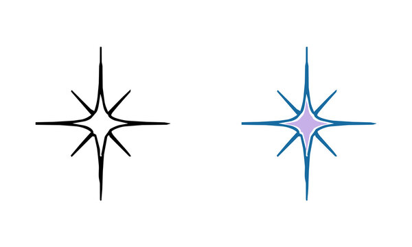 細くとがった八芒星 黒線と紫の手描きアクセント