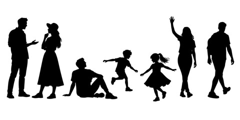Obraz premium Diverse People Silhouette Collection – Human Figures, Families and Everyday Activities