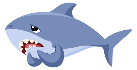 Fototapeta premium Scared sad shark. Cartoon underwater animal character
