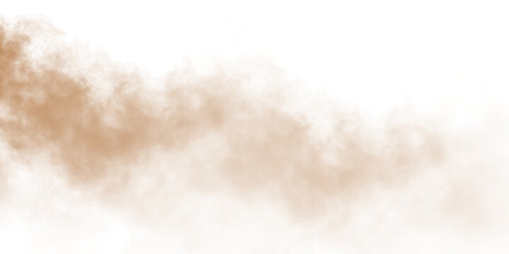 Dust sand soil smoke cloud particles isolated on transparent white background. Brown sandstorm smog sand dust explosion rising. Design elements for Compositing, covering, overlay, PNG