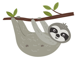 Fototapeta premium Cute sloth character. Tropical animal on tree branch