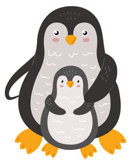 Fototapeta premium Cute baby penguin with mom. Sweet loving animal