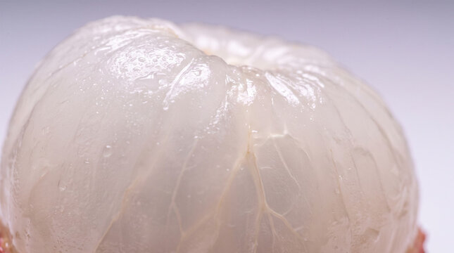 Juicy Translucent White Flesh Texture of Peeled Fresh Lychee Fruit Macro