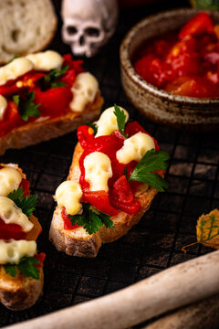 Halloween sandwich toast with skull from cheese