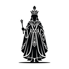 Obraz premium Silhouette of a regal queen figure wearing a crown and holding a scepter.
