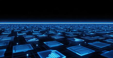 Obraz premium Digital data files arranged in a grid with glowing blue light