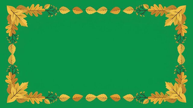 Autumn leaves border frame background, Fall foliage animation overlay, Harvest festival graphic template for video editing, Seasonal social media greeting design background.