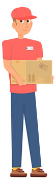Delivery man with cardboard box. Shipping service worker
