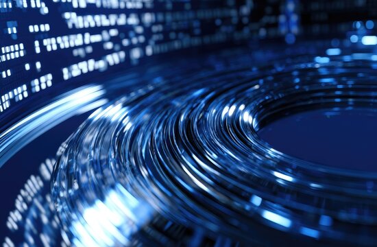 Abstract blue digital data stream flowing in a circular pattern
