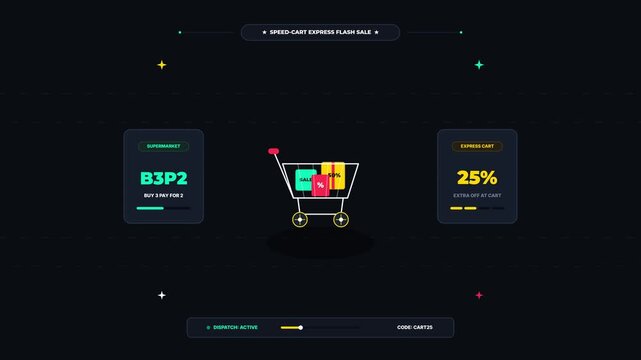 Speed cart vector with dynamic dash lines on futuristic ecommerce flash sale banner illustration