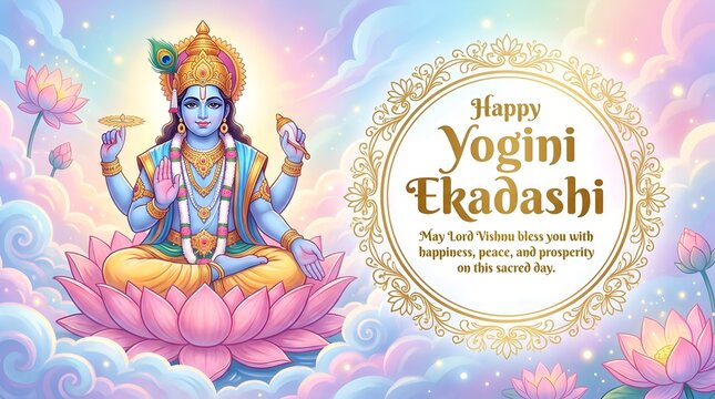Lord Vishnu on Vaikunth Ekadashi, Krishna/Krushna Janmashtami, Ram Navami, Narsimha Jayanti, Onam, Ekadashi Vrat, Ananta Chaturdashi, Tulasi Vivah, Nirjala Ekadashi, Varah Jayanti, Aashadhi Ekadashi