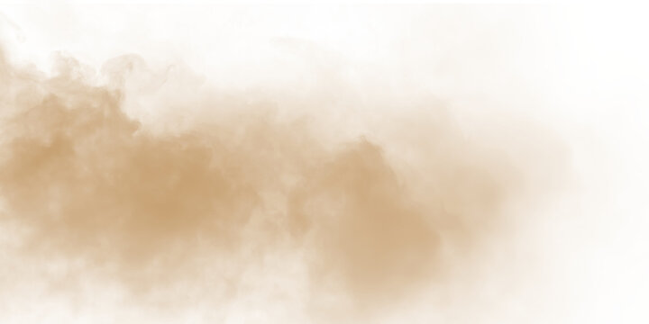Dust sand soil smoke cloud particles isolated on transparent white background. Brown sandstorm smog sand dust explosion rising. Design elements for Compositing, covering, overlay, PNG