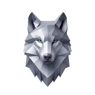 Geometric grey wolf illustration with low poly facets